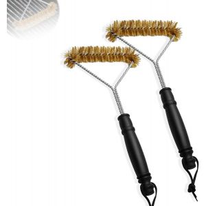 KAL-Lot De 2 Brosses De Nettoyage Triangulaires De 30,5 Cm Avec Poils En Laiton Et Poignée En Plastique Anti-Brûlure Pour Grille De Barbecue, Barbecue À Gaz, Barbecue Au Charbon De Bois, Barbecue En - Neuf