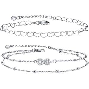 Cmjaagur-Women's Stainless Steel Anklets - Silver Rose Gold Anklet, Adjustable 21cm+5cm, Summer Barefoot Beach Anklet Jewellery Ankle Chain For Women Girls[M126] - Neuf