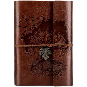 Chenquansarl-Carnet De Notes Vintage En Cuir Avec Pages Vierges, Carnet Rechargeable,Carnet De Voyage Agenda Pour Femmes Filles Cadeaux-A5 23,9 X 16,5 Cm(Brun) - Neuf