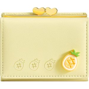 Portefeuille pour femme (jaune) en similicuir, motif fruits frais et sucr&eacute;s, petit format, avec blocage RFID, 7 emplacements pour cartes, 1 emplacement pour billets, 1 fen&ecirc;tre pour carte d'identit&eacute;. - Neuf