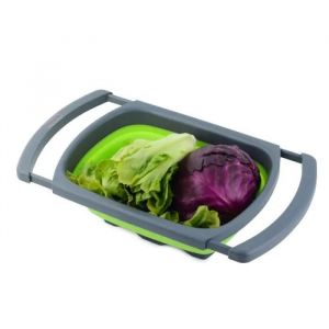 Passoire Pliable Haut De Gamme Bonapeti - Fonction Main Libre Verte Et Noir En Silicone -Avec Des Poignees Extensibles - Neuf