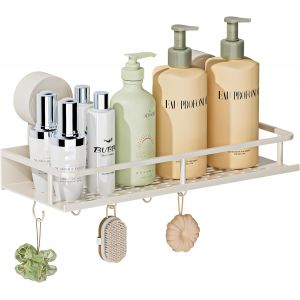 &Eacute;tag&egrave;re de Douche Ventouse sans Per&ccedil;age,Rangement Douch avec Crochets,Capacit&eacute; de Charge 10kg,Imperm&eacute;able et Antirouille,Rangement Salle de Bain pour Shampooing Revitalisant Savon,Blanc - Neuf
