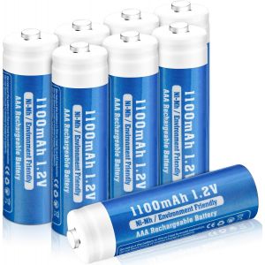 Lot de 8 piles AAA rechargeables Ni-MH 1100 mAh AAA haute capacit&eacute; 1,2 V - Faible auto-d&eacute;charge - Bleu - Neuf