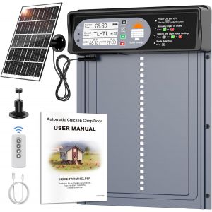 Vornixorsarlshopporte Poulailler Automatique Solaire Avec Affichage Led, Porte Automatique Poulailler En Aluminium Avec Capteur De Lumi&egrave;re, Minuterie, T&eacute;l&eacute;commande, Deux M&eacute;thodes De Chargement, Anti - Neuf