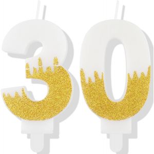 Bougie d'anniversaire blanche en forme de chiffre 30 pour gâteau de 30e anniversaire-Pour homme et femme-Fournitures de gâteau d'anniversaire de mariage - Neuf