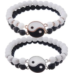 Kal-4 Pcs Bracelet Yin Yang Assorti, Bracelet Tai Chi R&eacute;glable, Bracelet Couple, Bracelets Meilleur Ami, Bracelet D'amiti&eacute;, Cadeaux Bff Pour Filles Copain Copine De La Saint-Valentin - Neuf