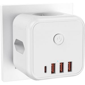 TYE-Cube multiprise avec USB, multiprise sans câble, multiprise avec interrupteur, adaptateur de prise 7 en 1 avec USB C, multiprise cube pour cuisine, voyage et bureau, blanc - Neuf