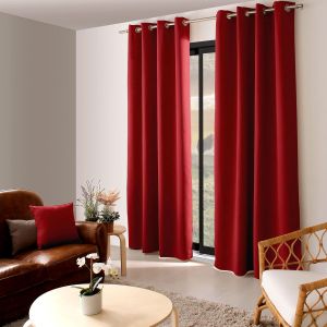 Tzf-Rideau Occultant Avec ?Illets Argentés, Rouge, 140x240cm, 100% Polyester, Tissu Certifié Oeko-Tex, Collection Réglisse - Neuf