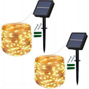 [Lot de 2] Guirlande Lumineuse Solaire Extérieur, 120 LED Guinguette Solaire Exterieure Étanche 12 m/40 ft 8 Modes décorative pour balcon, arbres, terrasse, mariage (Blanc Chaud) - Neuf