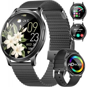 Montre Connectée Femme Léger Avec Écran Convexe Amoled Appels Notifications Messages Écran Toujours Allumé Ip68 Imperméable Android Ios 100+ Modes Sportifs Podómetro Smartwatch Pour Fille[Z766] - Neuf