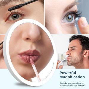 20x Magnifying Mirror With Light, 6"" Large Magnifying Makeup Mirror, 3 Colors Dimmable With 3 Suction Cups, Portable Led Magnifying Mirror, White - Neuf