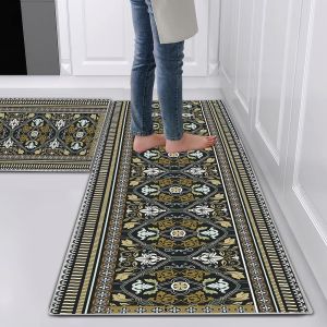 Sjzg-Lot De 2 Tapis De Cuisine Antid&eacute;rapantsanti-Fatigue Pour D&eacute;coration De La Maison Et Du Bureau - Imperm&eacute;ables, Antid&eacute;rapants Et Confortables (E, 40x60cm+40x120cm) - Neuf