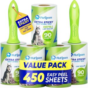 Jgd-Rouleau De Charpie Extra Collant Mega Value Set 450 Feuilles Pour &Eacute;liminer Les Poils D'animaux Et Nettoyer Les V&ecirc;tements, Rouleau Anti-Peluches Pour Chiens Et Chats, Pack De 5 Vert - Neuf