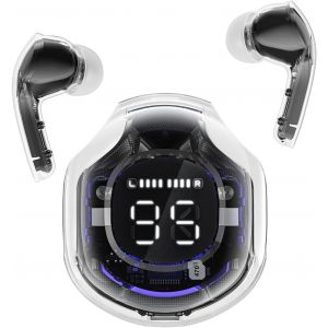 KAL-Clear Beat Écouteurs Sans Fil Bluetooth 5.3, Design Transparent, Son Cristallin, Étanche Ipx4, Étui Avec Charge Smartphone, Microphone Intégré, Autonomie 2-3 Heures, Usb-C (Noir) - Neuf