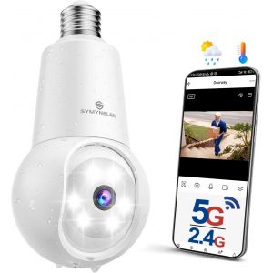 lbgwp60-Caméra Surveillance Ampoule Extérieure 5Ghz/2.4Ghz, Caméra Wifi 360° Sans Fil, Camera Sécurité 3K 5Mp Avec Suivi Humain, Vision Nocturne Couleur, Audio Bidirectionnel, Compatible Avec Alexa - Neuf