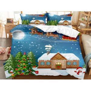 Parure De Lit Simple Avec Housse De Couette Et Taie D'oreiller De No&euml;l - Neuf