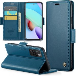 Kal-Coque Pour Xiaomi Redmi Note 11 4g/Note 11s+ 2 Pi&egrave;ces Verre Tremp&eacute;,Antivol,Prend En Charge Le Chargement Sans Fil, Pochette Fermeture Magn&eacute;tique Flip Case- Bleu - Neuf