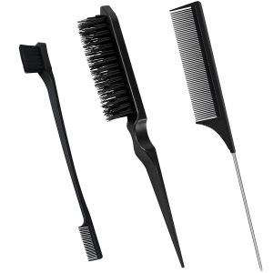 Ensemble De 3 Brosses À Chignon Lisses, Brosse À Double Tranchant, Brosse À Cheveux Crêpée Et Peigne À Queue De Rat, Peigne À Poils De Coupe, Peigne À Bords De Toilettage Pour Cheveux - Neuf