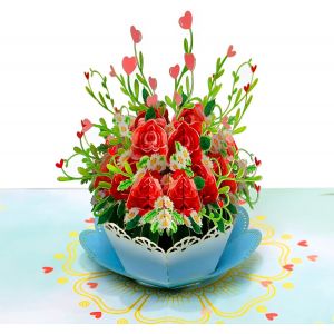 Rose Flowers with Hearts-Carte d'Anniversaire Pop Up,Carte de Voeux d'Anniversaire 3D (Fleurs Roses avec C?urs) US8-FL139FR1515 - Neuf