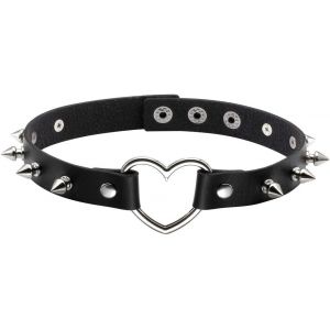 Trahoo-Choker Cuir Pu Punk Gothique Vintage Ras Du Cou Rivet Clou Forme De Coeur Homme Femme Réglable - Neuf
