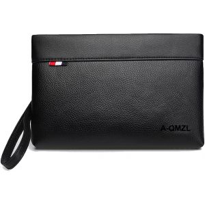 CAUC-pochette pour homme Sac &agrave; main pour homme &agrave; la main Noir Nouveau Sac homme Cuir &Eacute;l&eacute;gant Grande Capacit&eacute; Pochette avec fente pour cartes pour le travail Voyage D&eacute;contract&eacute; Bureau Sac - Neuf