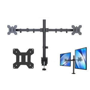 Support de bureau &agrave; double bras pour &eacute;crans de 14 &agrave; 26 pouces, enti&egrave;rement r&eacute;glable avec fixation VESA, en fer et aluminium - Neuf