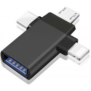 Adaptateur OTG 3 en 1, Adaptateur Femelle USB C vers USB 3.0, Lightning vers USB, Micro vers USB, Compatible avec t&eacute;l&eacute;phone/Tablette m&eacute;dia, - Neuf
