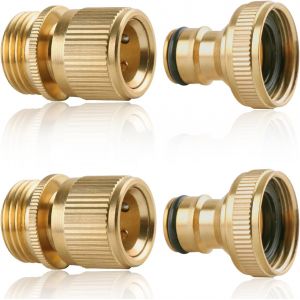 Ulteronixshop-Lot de 2 raccords rapides en laiton massif pour tuyau d'arrosage de 1,9 cm - Raccords de tuyau d'arrosage - Adaptateur pour nettoyeur haute pression - 2 femelles et 2 m&acirc;les - Neuf