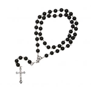 Collier De Perles Noires Avec Pendentif En Forme De Croix En Alliage - Neuf
