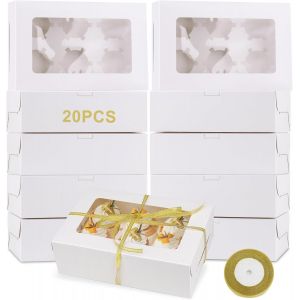Boite Papier Kraft Marron Boîtes À Gâteaux Avec Fenêtre Transparente Ruban 20pcs Boite A Cupcake Boite Patisserie Pour Patisserie Macarons Bonbons Biscuits Kraft Boite Gateau Blanc - Neuf