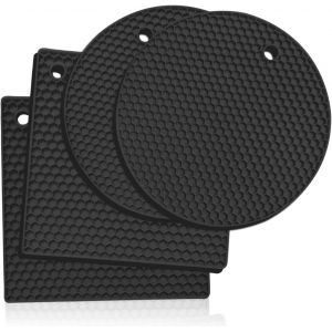 Pack Le Rond Et Le Carré En Silicone Sous-Plats, Dessous De Plat En Silicone Mat, Pad Chaude, Ouvre-Boîte, De Pinces, De L'ail Éplucheur, Le Séchage Des Tapis, Coaster (Noir) - Neuf