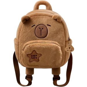 Asfasfq-Sac D'école Capybara, Joli Sac À Dos De Dessin Animé, Sac D'école Élégant Pour Garçons Et Filles, Sac À Dos En Peluche Capybara, Motif Dessin Animé Marron - Neuf