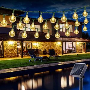 KAL-Guirlande Lumineuse Ext&eacute;rieur Solaire, 6.5M 30 Led Guirlande Lumineuse Boules Solaire Cristal 8 Modes Imperm&eacute;able Int&eacute;rieur Exterieur Pour Jardin, Patio, Mariage, F&ecirc;te, No&euml;l, Blanc Chaud - Neuf