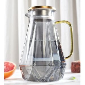 Cmws-Carafe Eau De 2 Litres, Pichet En Verre Design Noir Diamant Moderne, Cruche En Verre Avec Couvercle Et Anse, Pichet À Eau Haute Durabilité Pour Infuseur Fruit, Thé Glacé, Café Chaud, Lait - Neuf