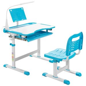 Lot de bureau et chaise pour enfants 71 x 38 x 79 cm r&eacute;glable avec lampe led design en MDF bleu Helloshop26 20_0011746 - Neuf