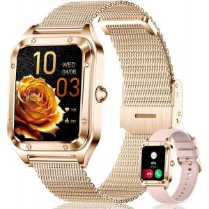 KALANKA-Montre Connect&eacute;e Femme Homme, 1,59'' HD Smartwatch avec Appel Bluetooth, Montre Intelligente Sport avec Fonction F&eacute;minine Fr&eacute;quence Cardiaque SpO2 Moniteur Podometre pour Android iOS(Or Rose) - Neuf
