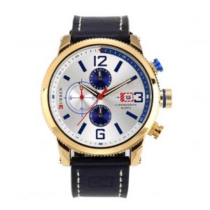 Curren Nouvelle Mode Hommes Mouvement &Agrave; Quartz Bracelet En Cuir Montre-Bracelet (Bo&icirc;tier Dor&eacute; + Cadran Blanc) - Neuf