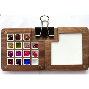 Palette D'aquarelle Portable De 15 Grilles Avec Clip, Mini Palette De Peinture De Voyage En Bois, Palette Magn&eacute;tique B - Neuf
