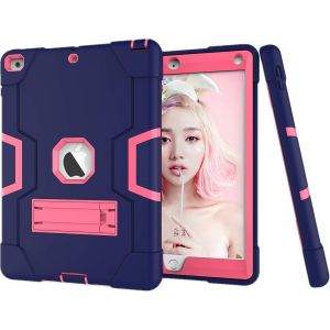 LORANKA-Coque pour iPad 9.7" 2018/2017 6&egrave;me/5&egrave;me G&eacute;n&eacute;ration - Robuste Antichoc Heavy Duty Durable Protection Corporelle Compl&egrave;te Cover Case pour iPad A1893 A1954 A1822 A1823 - [Bleu Marin/Rose Rouge] - Neuf