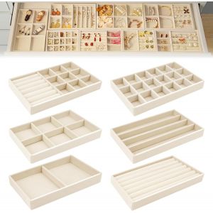 Kyaoayo-6 Plateaux Bijoux Velours, Plateau Bijoux Pour Tiroir Peut Stocker/Afficher Des Bijoux, Rangements Bijoux Tiroir A 6 Styles Différentes, Plateau Rangement Bijoux Pour Bague/Collier/Bracelet ( - Neuf