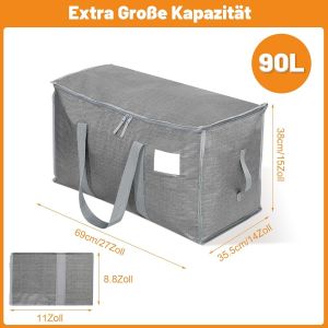Tianyi-Lot De 6 Grands Sacs De Rangement De 90 L Avec Couvercle, Pliables Avec Fermeture Éclair, Poignées Pour Déménagement, Camping, Linge De Lit, Vêtements - Neuf