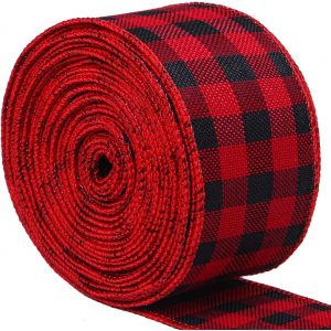 Rouge Et Noir &Agrave; Carreaux En Toile De Jute Ruban De No&euml;l Ruban Filaire (5cm X 6m), Ruban D'emballage Pour L'artisanat De No&euml;l D&eacute;coration, Floral Arcs De L'artisanat - Neuf