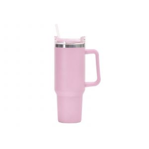 Mug Isotherme En Acier Inoxydable De 1,2 L Avec Couvercle Et Paille - Rose - Neuf
