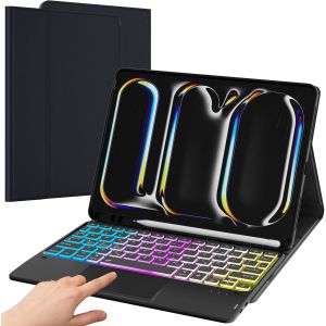 Étui Pour Ipad Pro 11" 2024 (M4) Avec Clavier : Disposition Allemande Qwertz Amovible Avec Pavé Tactile - 3 Touches D'éclairage 7 Couleurs Clavier Sans Fil Pour Ipad Pro 11.0" M4 2024 - Neuf