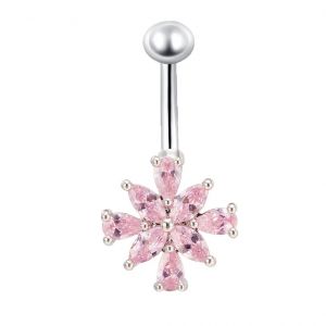 Piercing De Nombril En Acier Inoxydable Avec Fleur En Zircon (Rose) - Neuf
