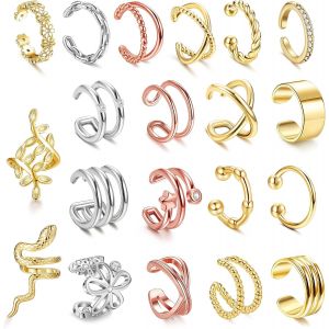 20 Pcs Manchettes D'oreille Réglables Non Piercing Faux Cartilage Boucles D'oreilles Manchette Feuille Fleur Serpent Manchette Boucles D'oreilles Ensemble Pour Femmes.[X416] - Neuf