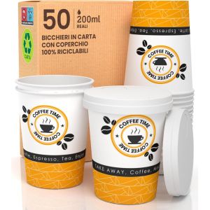 KAL-50 Tasses A Café En Papier Avec Couvercles 200 Ml - Neuf