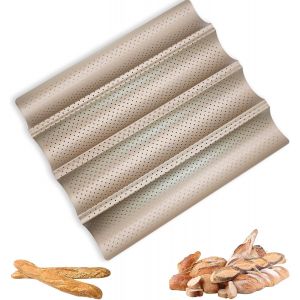 Moule &agrave; Baguette Moule &agrave; Pain Fran&ccedil;ais Plaque &agrave; Pain Perfor&eacute;e 4 Baguettes Plaque Moule Antiadh&eacute;sif Cuisson Four pour 4 Baguettes Rainures Vagues Moule &agrave; Pain - Neuf
