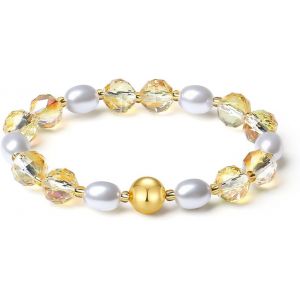 Bracelet Pour Femmes Fait Main Extensible 10mm Cristaux Color&eacute;s Perles D'eau Douce Perle De Culture Bracelet Sph&eacute;rique 18k De Perles Plaqu&eacute; Or Cristal Pr&eacute;cieuse Pierre Naturelle - Neuf