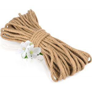 Mevronisshop-15m Ficelles De Jardinage, 6mm D'&eacute;paisseur De Corde De Jute Naturelle, Robuste Et Durable, Ficelle Pour Bricolage, D&eacute;coration Jardin, Griffeur Chat, Emballage Cadeau, Fleuristerie - Neuf